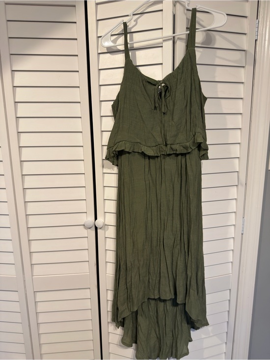 Luxology Dresses & Skirts - Luxology Olive Green High-Low Tiered Spaghetti Strap Dress